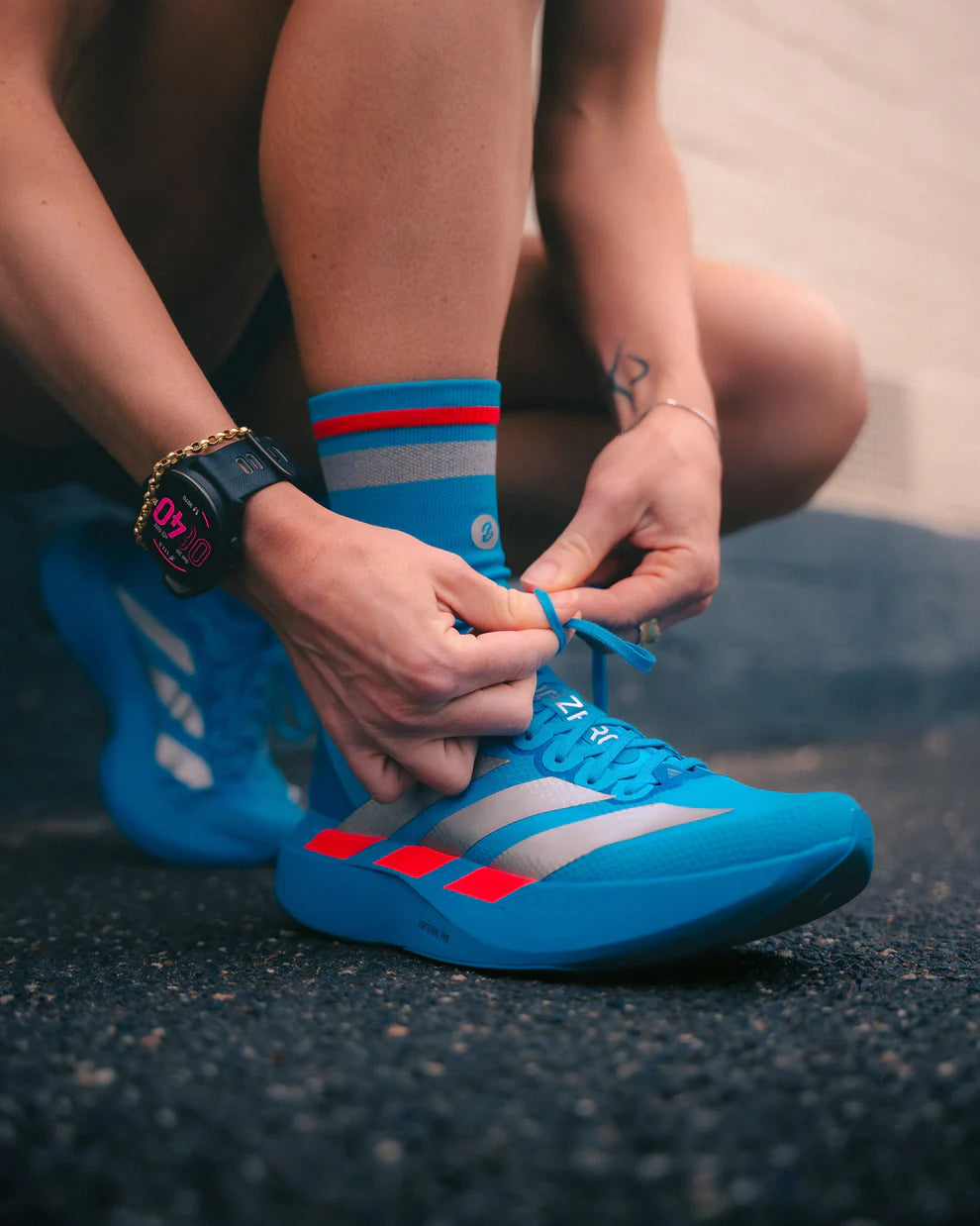 SHYU Racing Socks Crew - Sapphire / Chrome / Red