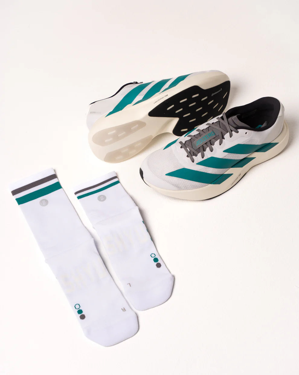 SHYU Racing Socks Crew - White / Teal / Carbon