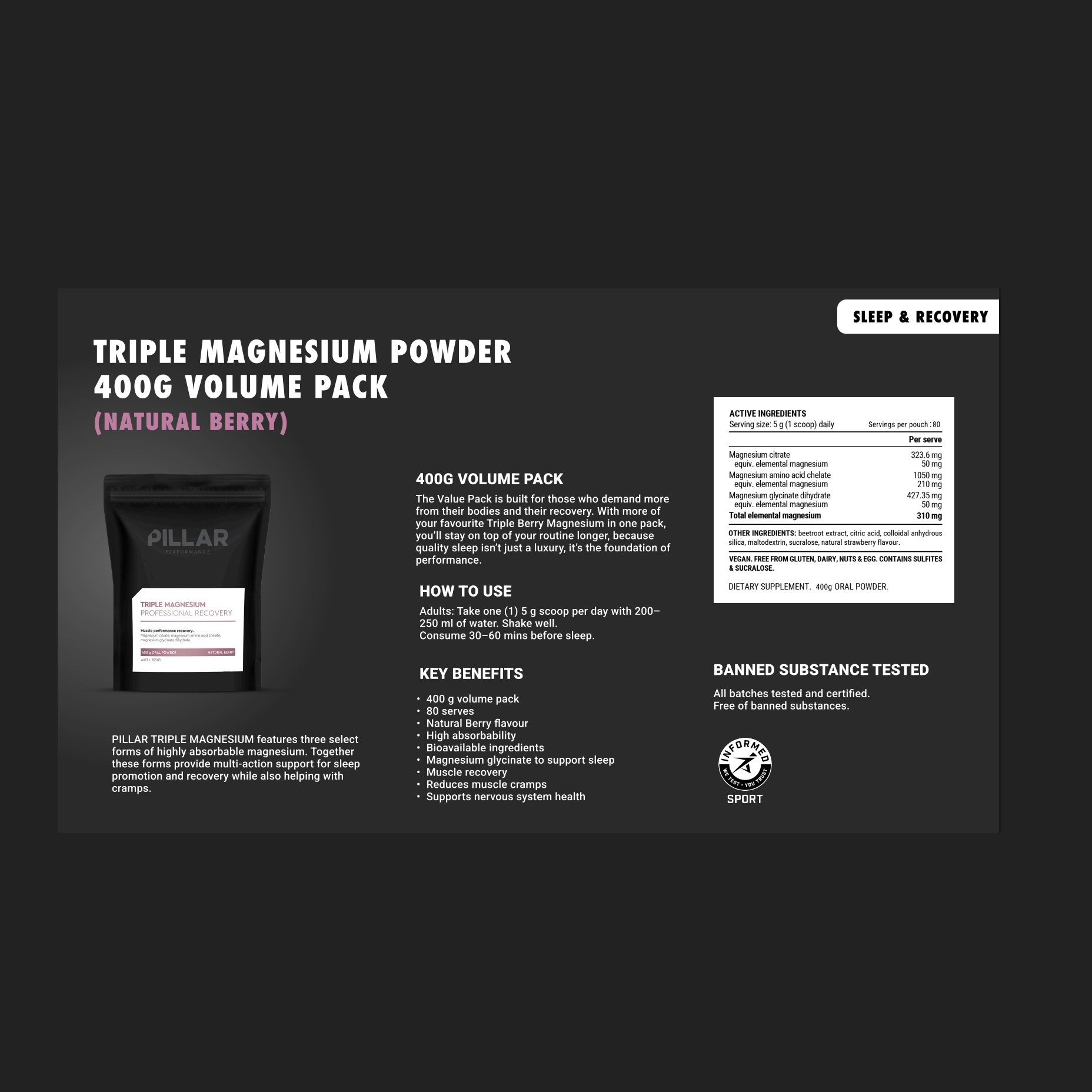 PILLAR Performance Triple Magnesium Professional Recovery - Natural Berry